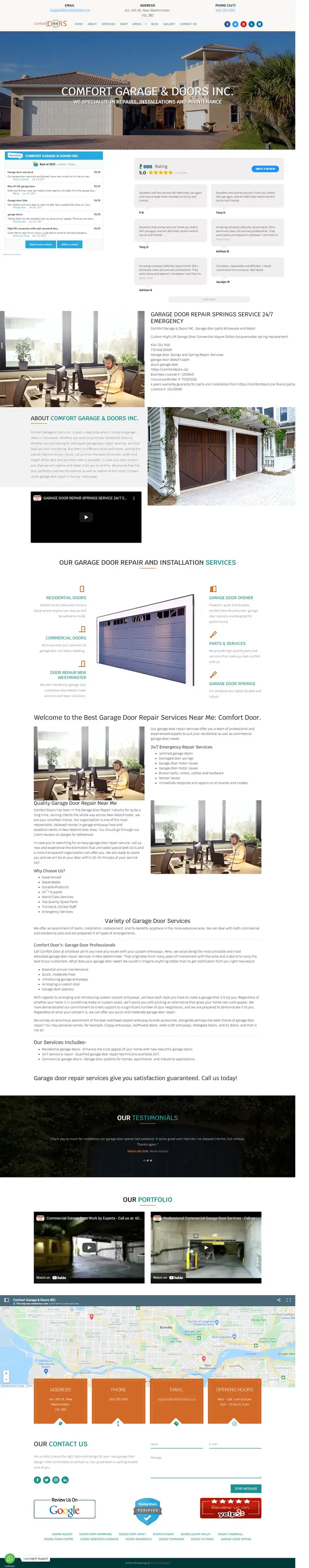 Comfort Doors Website Portfolio